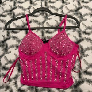 Julia Hot Pink Rhinestone Bustier Crop Top